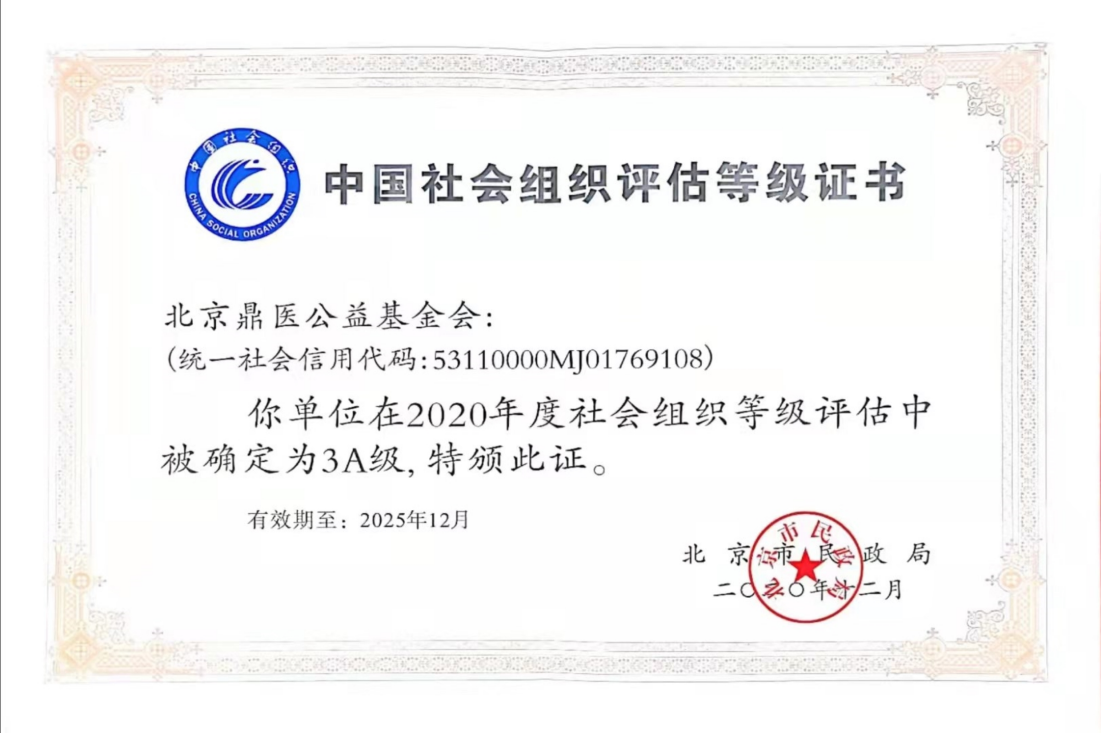 中国社会组织评估等级证书-北京鼎医公益基金会.png